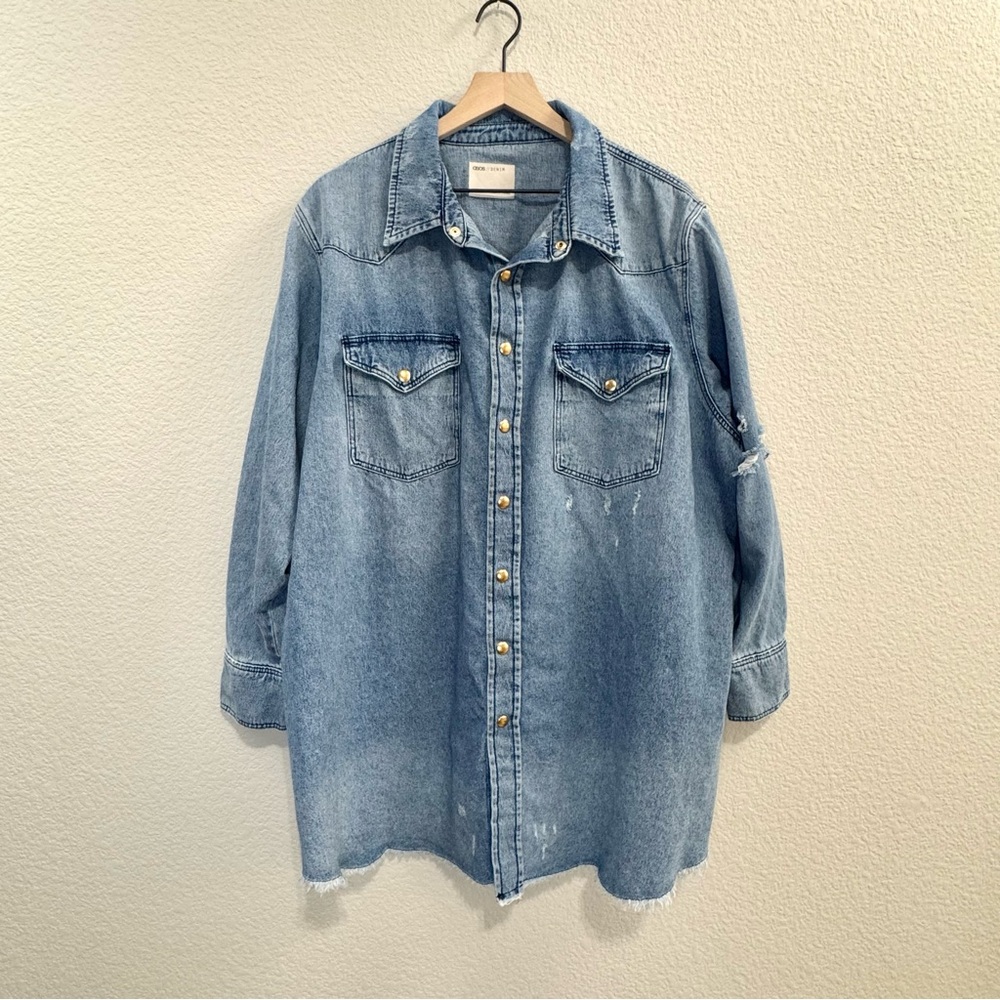 ASOS Denim Oversized Distressed Jean Shirt Jacket XL Fit